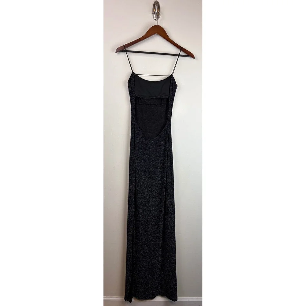 City Triangles Maxi Dress XS Black Sparkly 90s Y2K Prom Open Back Glitter Sexy